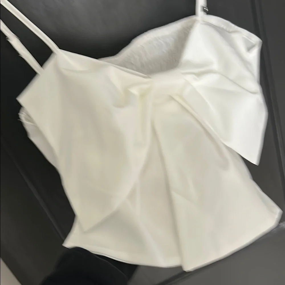 SHEIN White Bow Front Crop Spaghetti Strap - Picture 3 of 4